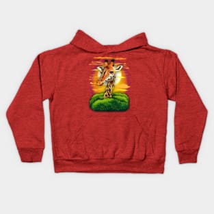 Giraffe on Wild African Savanna Sunset Kids Hoodie